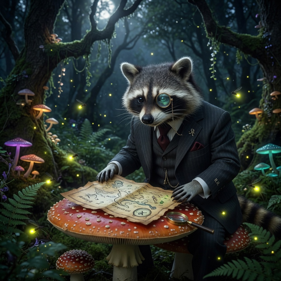 AI generated image: dapper raccoon